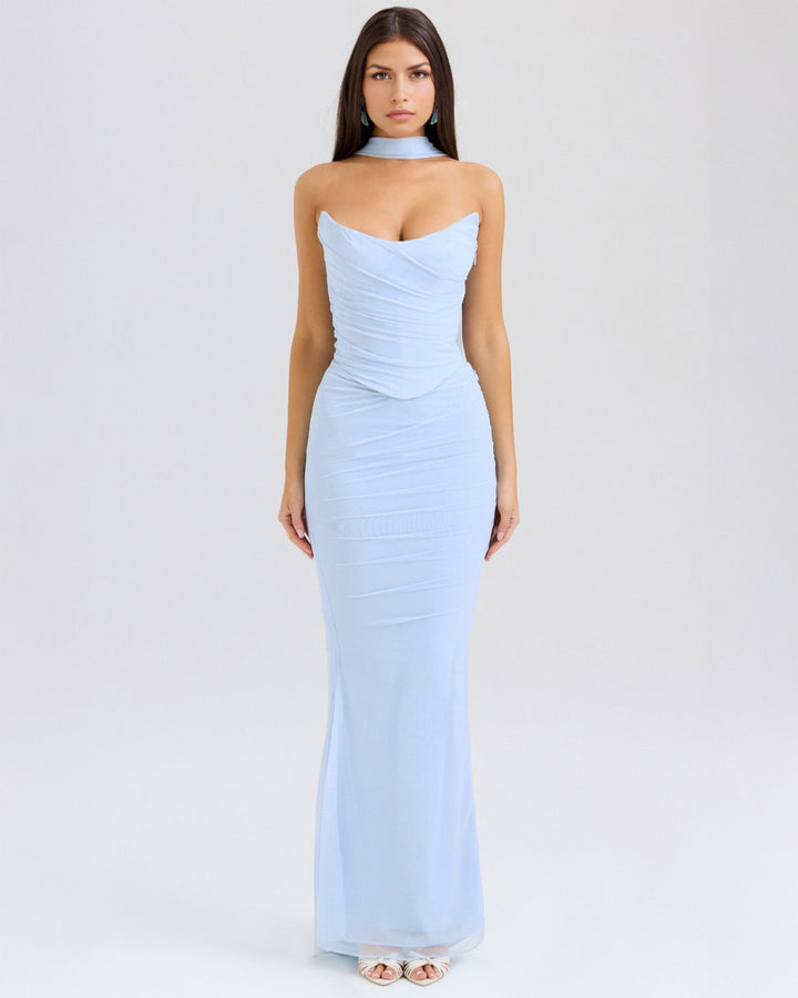 Lora | Long Dress with Draping and Choker Collar