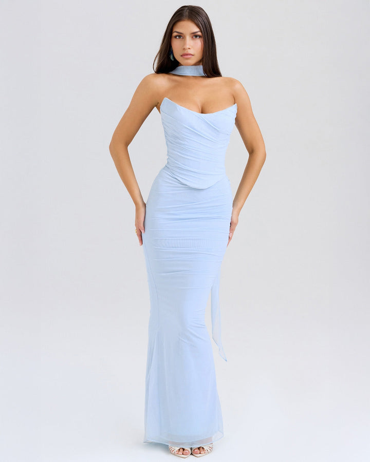 Lora | Long Dress with Draping and Choker Collar