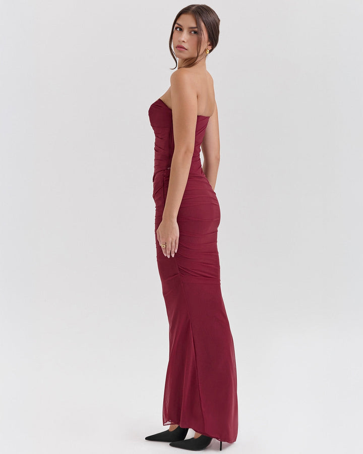 Lora | Long Dress with Draping and Choker Collar