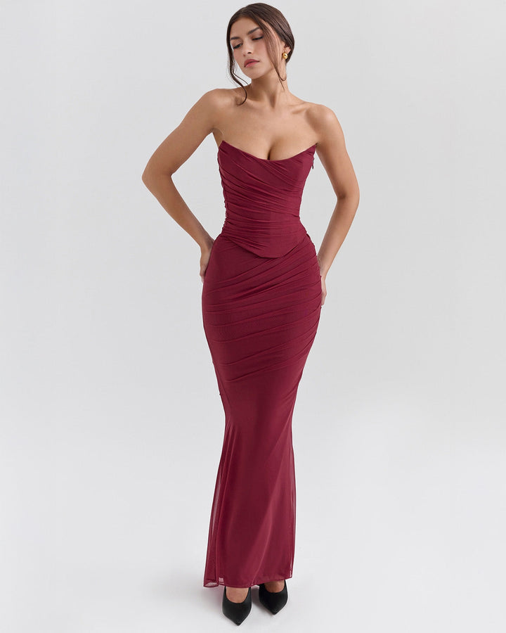 Lora | Long Dress with Draping and Choker Collar