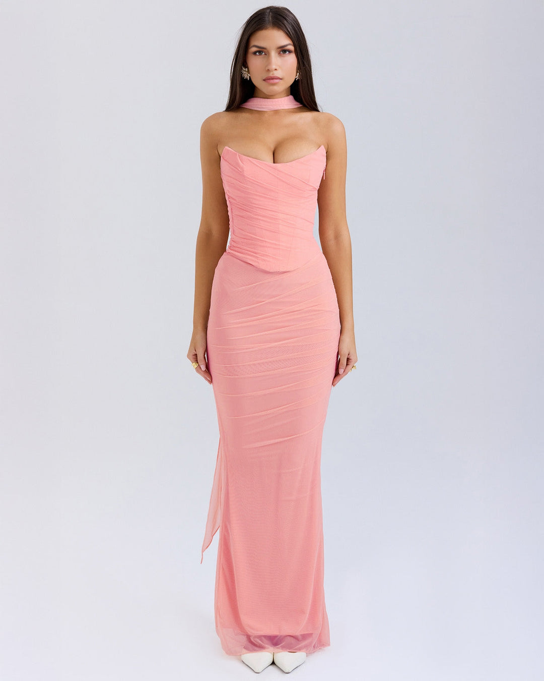 Lora | Long Dress with Draping and Choker Collar