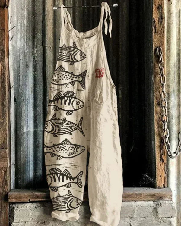 Marini™ | Linen Jumpsuit with Japanese Pattern