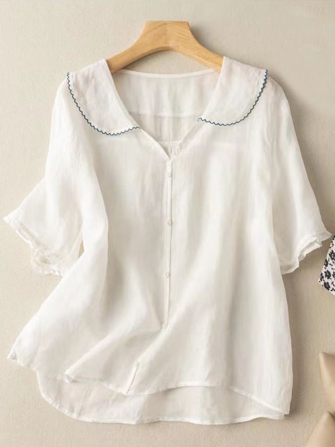 Olivia | Retro Doll‑Collar Linen Blouse