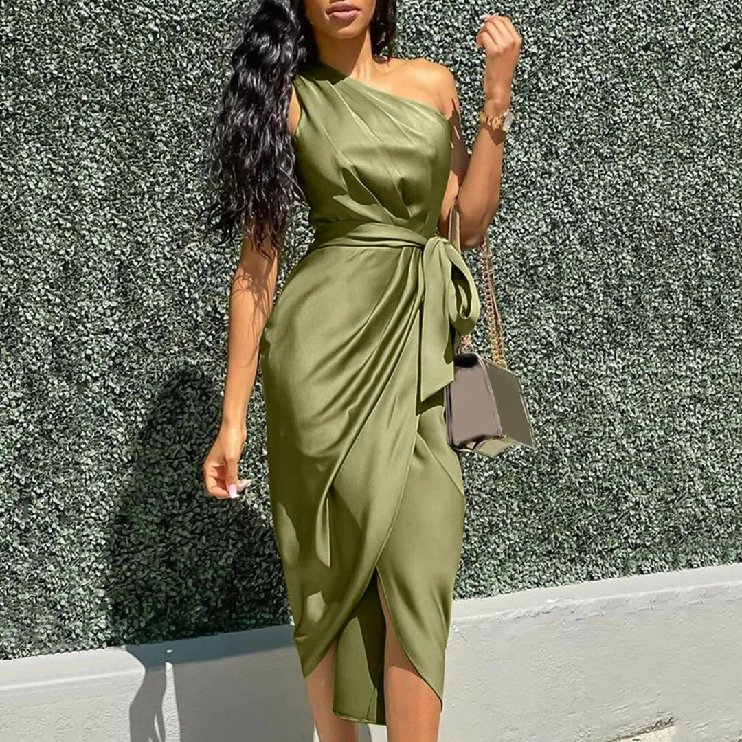 Eve™ | Asymmetrical Silk Maxi Dress with Ruffles