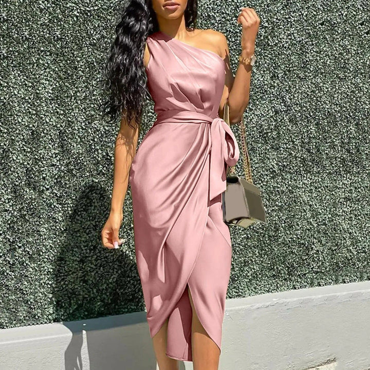 Eve™ | Asymmetrical Silk Maxi Dress with Ruffles