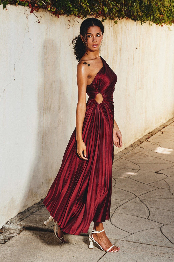Sylviana - One-Shoulder Pleated Midi Dress
