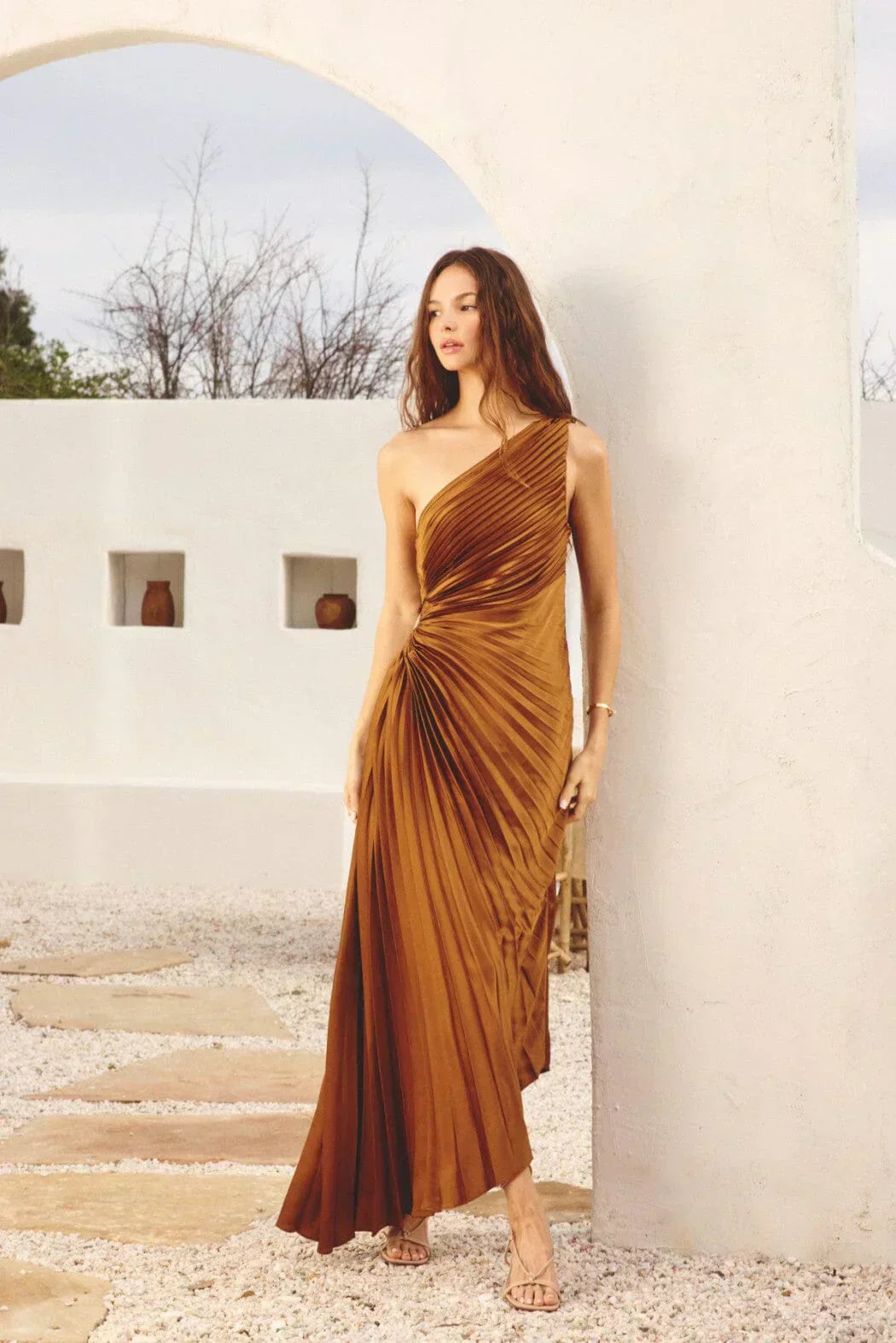 Sylviana - One-Shoulder Pleated Midi Dress